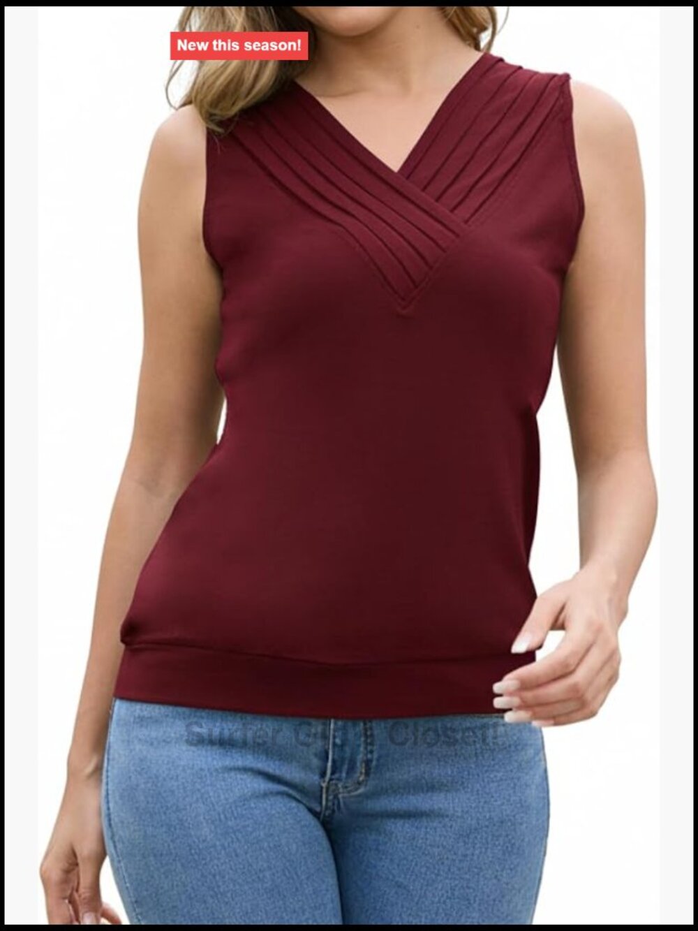 Merino Wool Sleeveless V-Neck Tank Top Pleated Women's Summer Top